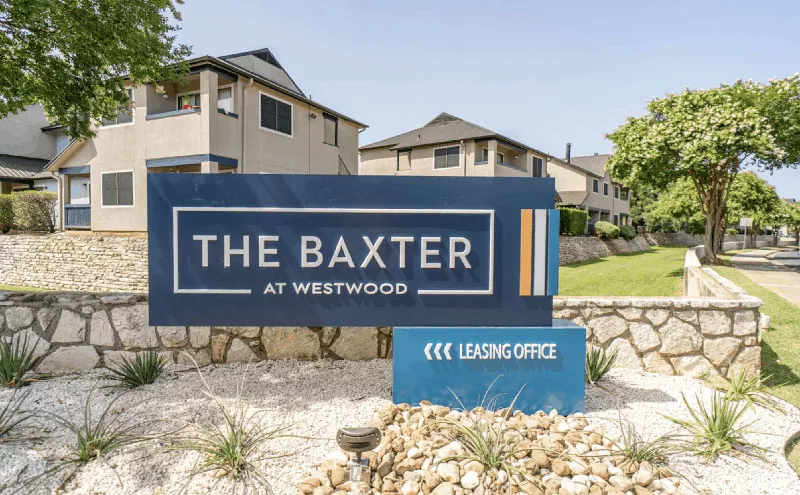 Community Entrance & Street Sign of The Baxter at Westwood property